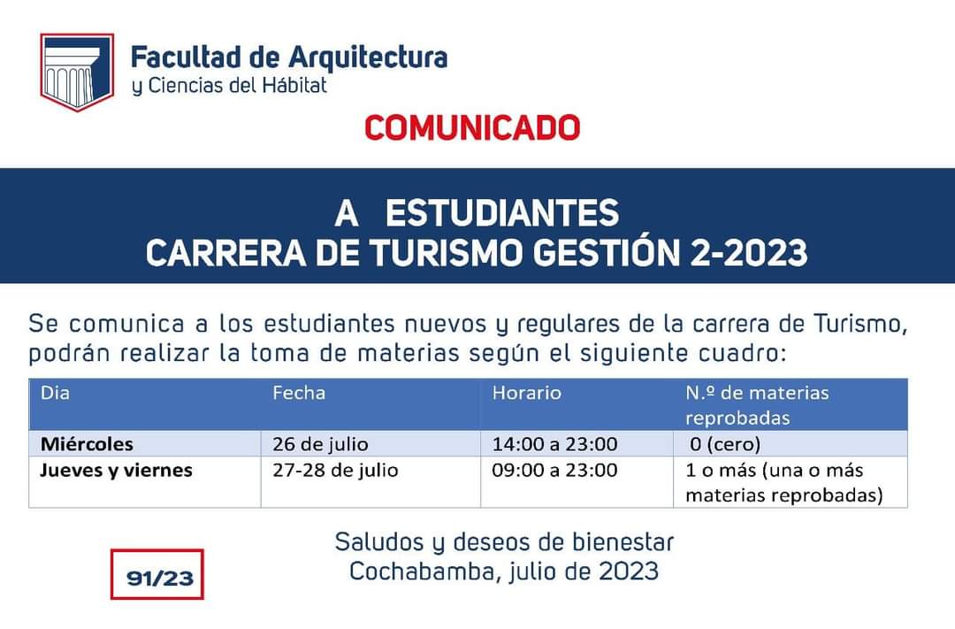 Comunicado toma de materias