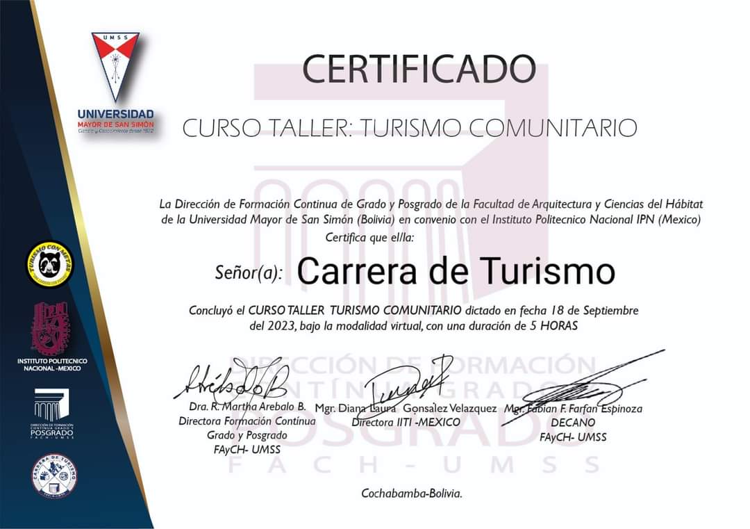 CURSO TALLER: TURISMO COMUNITARIO